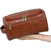 Renna Leather Kulturbeutel Leder Kosmetiktasche mit 2 Fächern für Reise