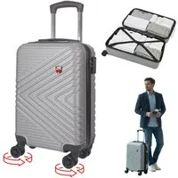 SWIZZDESIGN Handgepäckkoffer Koffer 50 cm 35 Liter Hartschalenkoffer Trolley Hartschale, Handgepäck Koffer Ryanair mit Trennwand Schloss 481-1 Grau