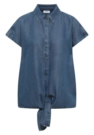CECIL - Dropped Shoulder Hemdbluse im Denim-Look mid blue wash - Gr. - M