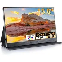 Bundviel Portable Monitor 15,6 Zoll Tragbarer Mobiler IPS 1920x1080 FHD Portabler Monitor (40 cm/15.6 ", 1920x1080 px, Full HD, 2 ms Reaktionszeit, 60 Hz, LCD, Tragbarer Monitor mit Dual-Lautsprechern, USB-C, HDMI)