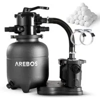 Arebos Sandfilteranlage mit Pumpe 350 W, 7-Wege-Ventil & 9500 l/h (max. 20 kg Sand), Geeignete Wassertemperatur: 10 - 35 °C