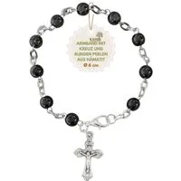 Kassis Geschenkartikel Armband mit runden Hämatit-Perlen Gebetskette Talisman Glücksbringer, handgefertigt in Bethlehem, Geschenk zu Taufe Kommunion Firmung