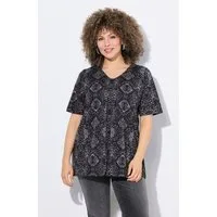 Ulla Popken T-Shirt T-Shirt Schlangenmuster Biesen V-Ausschnitt