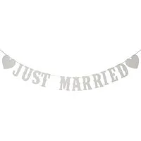 Bomiclss Hängedekoration Vintage Girlande "Just Married" – Rustikale Deko für Hochzeit (1 St), Dekobanner für Brautparty, Junggesellinnenabschied & Fotohintergründe