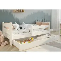 Kids Collective Kinderbett Kinder Jugendbett 80x160 und 90x200 cm Mit Schublade & Rausfallschutz, 90×200 cm, stabiles Kiefernholz, Weiß