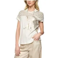 Marc Cain Shirtbluse Golden Hour Premium Damenmode mit Lurex und Gold-Print