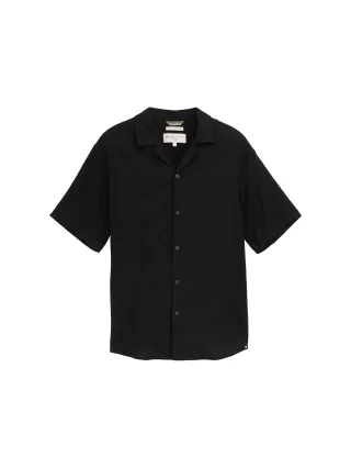 Denim Tom Tailor - Relaxed Fit Kurzarmhemd mit Leinenanteil black - Gr. - XL