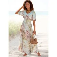 LASCANA Maxikleid mit Alloverdruck und V-Ausschnitt aus Webware Sommerkleid mit Puffärmeln, Elegantes Webkleid, Strandkleid