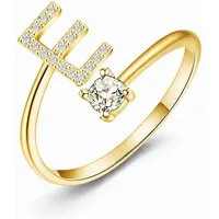 S&T Design Fingerring Buchstaben Ring Damen 14K Gold Vergoldet Silber Verstellbar Wasserfest (Goldring Geschenke für Frauen Freundin Mädchen Schmuck, 1-tlg., Buchstabenring), Damenring langlebigem Edelstahl Verstellbare Größe 50 - 60 Modeschmuck