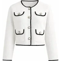 Mississhop Kurzjacke Damen Flauschstrick-Blazer mit Kontrastpaspeln M.420