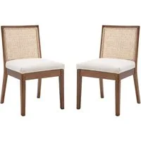 WAHSON OFFICE CHAIRS Esszimmerstuhl Vintage Rattan Esszimmerstühle 2er Set, Leinenpolster, Holzbeine, Holz (2 St)
