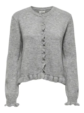 JDY - JDYLETTY L/S ON FRILL CARDIGAN KNT NOOS Light Grey Melange - Gr. - XL