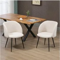 HOMCOM Esszimmerstuhl mit ergonomischer Rückenlehne, Lammwoll-Optik, Stahlbeine (2er Set Esszimmerstühle, 2 St), Stühle für Esstisch Esszimmer, Cremeweiß