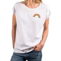 MAKAYA T-Shirt mit Regenbogen Damen Top Rainbow Sommer Tunika Stylisch Elegant (Schwarz, Blau, Grau, Grün, Rosa, Weiß, 36, 38, 40, 42, 44, 46, 48, 50) Baumwolle
