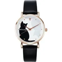 Einkaufszauber Quarzuhr Damen Armbanduhr Schwarze Katze, Schwarze Katze im Zifferblatt