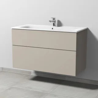 Sanipa 3way Waschtischunterbau zu Geberit Renova Plan Slim Waschtisch mit 2 Auszügen, Kaschmir-Matt SP6881U