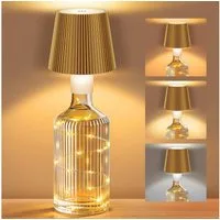 LaCute LED Dekoobjekt LED Flaschenlampe USB-C Akku Tischleuchte mit Lichterkette Gold, LED fest integriert, Kaltweiß (6000 K), Warmweiß (3000 K), Neutralweiß (4500 K), 3 Lichtfarben, stufenlos dimmbar, USB-C aufladbar LED-Lichterkette