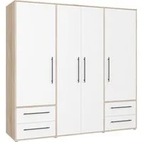 FORTE Kleiderschrank Mokkaris, Garderobe, zeitloses Design, 4 Türen, Made in Europe (B/H/T ca. 206x200x59cm) 4 Schubladen + schwarze Stangengriffe, Made in Europe, viel Stauraum