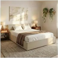 IDIMEX Polsterbett PESARO, Doppelbett 160x200 cm mit Lattenrost Leinen Optik Beige