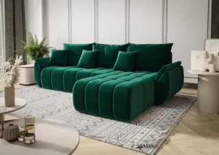 Ecksofa Schlafsofa LOUISE Stoff Monolith Grün Ottomane Rechts