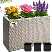 Casaria Pflanzkübel, 3 Innentöpfe Herausnehmbar Polyrattan 83x30,5x60cm Blumentopf Creme