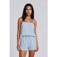 Mademoiselle Sommeil Shorty Damen Musselin Pyjama – Schlafanzug aus 100 % Baumwolle (Set, 2 tlg) mit Spaghettiträger-Top & Raffdetails