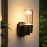 ZMH LED Außen-Wandleuchte Schwarz, 10 W, 3000 K warmweiß, Wandlampe aus Aluminium und Glas, LED fest integriert, Warmweiß, für Hauswand, Terrasse und Flur