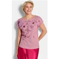 GOLDNER T-Shirt Kurzgröße: Blusenshirt mit Pailletten Glanzshirt mit U-Boot-Ausschnitt und ohne Arm