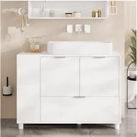 MSMASK Waschbeckenunterschrank Badezimmerschrank mit 2 Türen, Große Schublade, 30 x 60 x 75 cm Offene Fächer an Einer Seite, Rechts Oder Links Austauschbar, Weiß