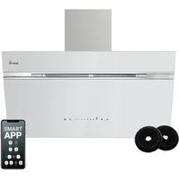 KKT KOLBE Wandhaube Dunstabzugshaube 90cm AURORA9005SW RGBW Ambientebeleuchtung Kopffreihaube / Umluft / Abluft / Smart WiFi-App / Schwarz Weiß / Glas