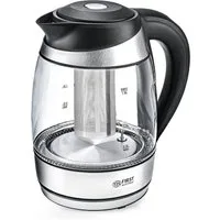 TZS FIRST AUSTRIA Wasserkocher Edelstahl, Glaswasserkocher, Teefilter, 1,8L, 2200W, Temperatur 40°C, 1.8 l, 2200 W, Farbwechsel, LED Beleuchtung-Farbe je nach Temperaturwahl, schwarz
