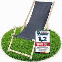 Melko Gartenliege Klappbarer Liegestuhl aus Holz mit Stoffbezug, Rückenlehne verstellbar, Liegestuhl, 1 St., Set bestehend aus 1 klappbaren Liegestuhl mit Stoffbezug, Klappbarer Strandstuhl aus Holz dreistufig verstellbarer Rückenlehne