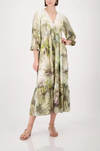 monari - Kleid mit tropischen Print olive gemustert - Gr. - 36
