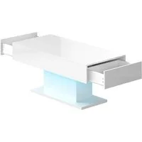 radelldar Couchtisch mit LED-Beleuchtung und 2 Schubladen, 110 x 55 x 50cm (1-St), Hochglänzender LED-Wohnzimmertisch, USB-betrieben