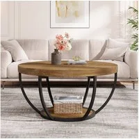 Tribesigns Couchtisch Runde Kaffeetisch Beistelltisch, Industrial 2-Tier-Kreis Couchtisch