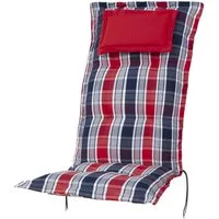 KETTtex Hochlehnerauflage Hochlehner Rom 2128 rot-blau-grau kariert 123x50x9 cm KETTtex, (1 St), Halteband verstellbar mit Bindebändern