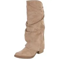 Ital-Design Damen Kniehochstiefel mit Blockabsatz, Schlupfform Westernstiefel (92078794) Blockabsatz Stiefel in Hellbraun