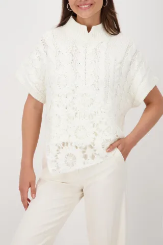 monari - Oversize-Pullover mit Spitzenbesatz cashmere - Gr. - 38
