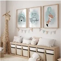MeinBaby123® Poster Bilder Kinderzimmer, Poster Kinderzimmer Deko, Babyzimmer Deko, Spruch Wandbilder,  Boho,  Tiere