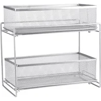 JEOBEST Küchenregal Etagenregal mit 2 Ausziehkörben, Gewürzregal, Bad Organizer, Unterschrankregal, 2 Schubladen, Metall, Mesh