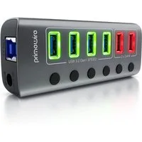 Primewire USB-Adapter, 120 cm, USB 3.2 Gen1 Hub, 6 Port Verteiler aktiv mit Netzteil, 5 Gbit/s