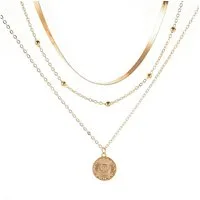 KARMA Kette mit Anhänger Halskette Damen mehrreihig Gold Damenhalskette (mehrreihig, 45 cm), Dreilagige Damenhalskette mit Anhänger Layer