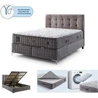 Bambi Boxspringbett mit Matratze Waschbar Stauraumbett Doppelbett (Boxspringbett 120 x 200 Stauraumbett 120 x 200, 2 Bettkästen + Matratze + Kopfteil), Außenfläche mit Reißverschluss