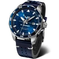 Vostok Europe Automatikuhr GMT Rocket N1 – 46 mm Edelstahlgehäuse, blaues Lederarmband 225A712-L
