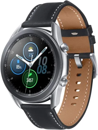 Samsung Galaxy Watch 3 [inkl. Lederarmband schwarz/braun] 45mm Edelstahlgehäuse silber