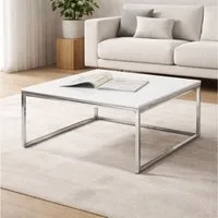 möbelando Couchtisch Reno, in MDF weiß, Metall verchromt - 70x40x70cm (BxHxT)