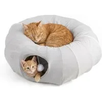 DAITORE Tiertunnel Katzentunnel, Tunnel für Katzen Rund mit Schlafplatz & Bed 180 CM, Katzentunnel XXL Große Katzen, Donut Rascheltunnel aus Plüsch