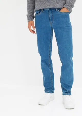 bonprix Regular-Fit-Jeans Straight (2er Pack), blau, Gr.56, Stretch-Jeans im Five-Pocket-Form mit Kontrastnähten, blau denim: 79% Baumwolle (organic)
