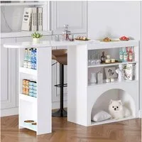 Flieks Bartisch 360° drehbar Esstisch & Sideboard 2-in-1 (Tischplatte in Marmoroptik, 2-St., 2er Set), Stehtisch & Mehrzweckschrank mit offenen Ablagen und Haustierbereich