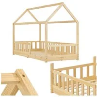 Juskys Kinderbett Marli, 90x200 cm, Hausoptik mit Dach, Holz, Rausfallschutz, 3 - 10 Jahren